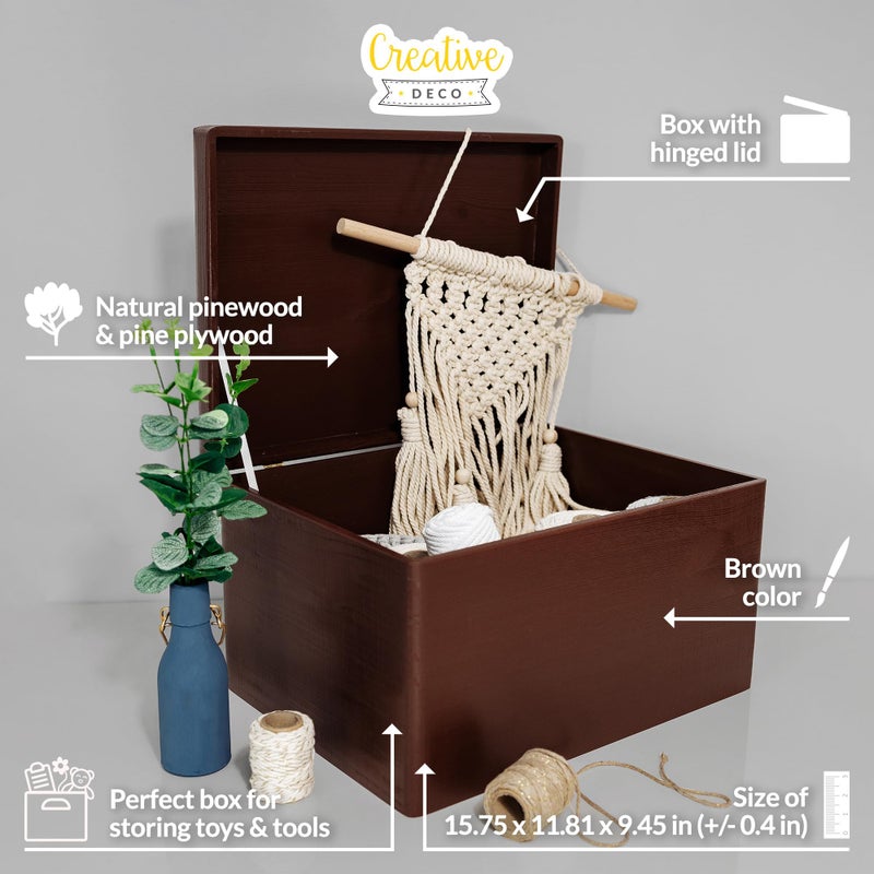 Creative Deco Large Brown Wooden Box Storage with Hinged Lid | 15.8 x 11.8 x 9.44 inches (+-0.5) | Gift Box Kitchen Storage Document | Product NOT Intended for 15 Years OR Below - Image 4